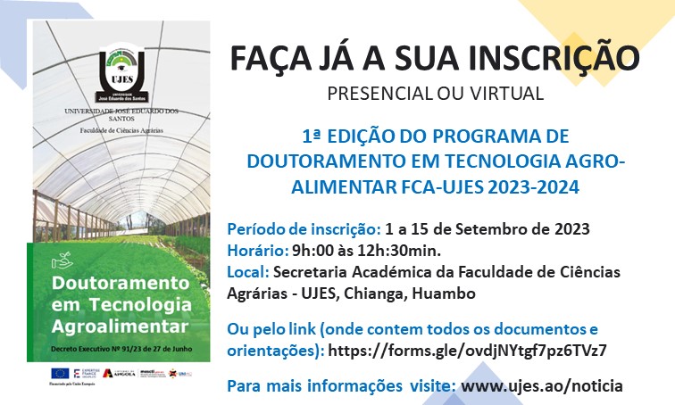 EDITAL DOUTORAMENTO EM TECNOLOGIA AGRO-ALIMENTAR FCA-UJES 2023-2024